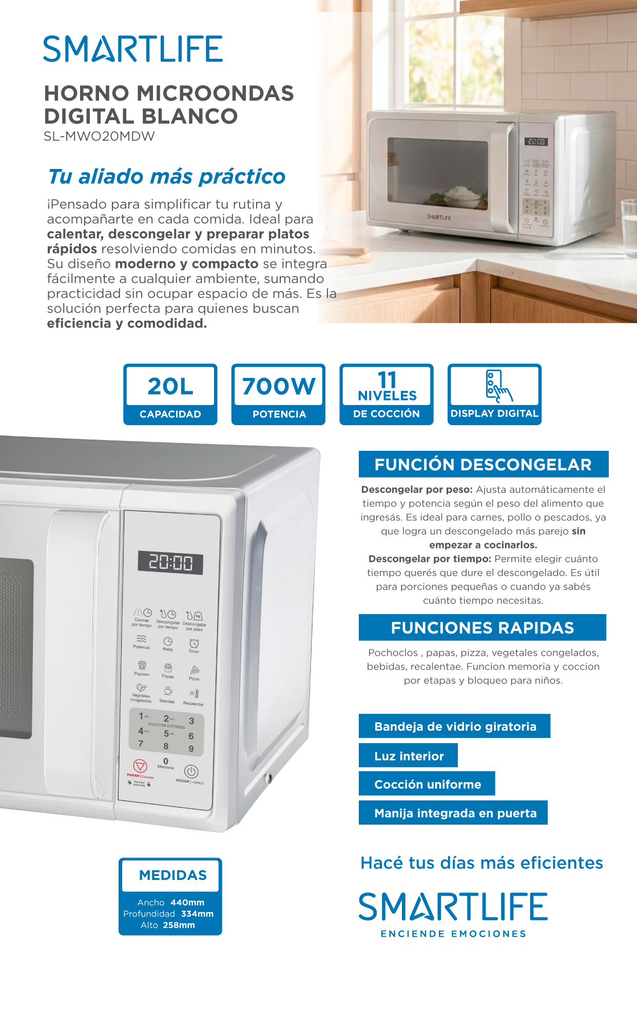 Horno Microondas Smartlife Digital SL-MWO20MDW Blanco 20L