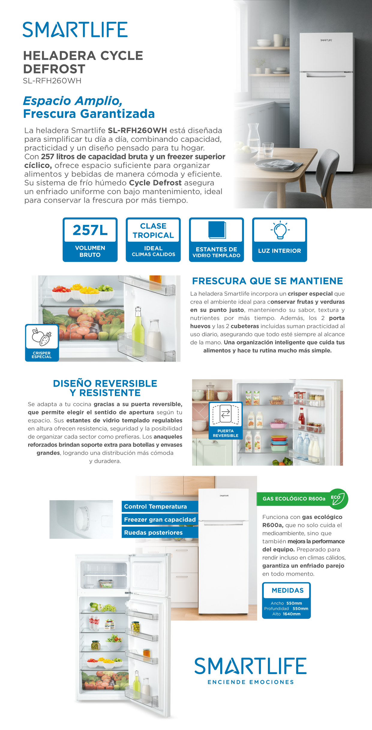Heladera Smartlife RFH260WH 257L blanca